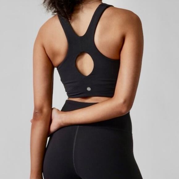 Athleta Black Conscious Cut Out Crop Top withh Built in Bra Size Medium - Picture 5 of 15